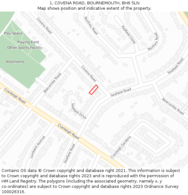 1, COVENA ROAD, BOURNEMOUTH, BH6 5LN: Location map and indicative extent of plot