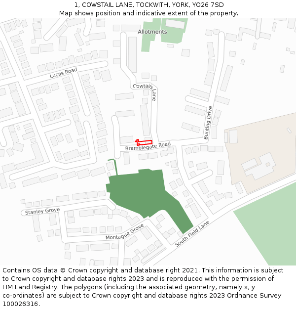 1, COWSTAIL LANE, TOCKWITH, YORK, YO26 7SD: Location map and indicative extent of plot