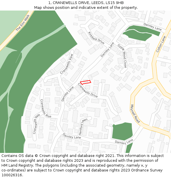 1, CRANEWELLS DRIVE, LEEDS, LS15 9HB: Location map and indicative extent of plot