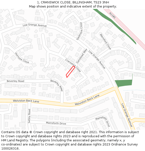 1, CRANSWICK CLOSE, BILLINGHAM, TS23 3NH: Location map and indicative extent of plot