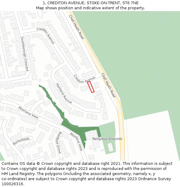 1, CREDITON AVENUE, STOKE-ON-TRENT, ST6 7NE: Location map and indicative extent of plot