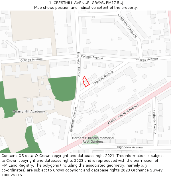 1, CRESTHILL AVENUE, GRAYS, RM17 5UJ: Location map and indicative extent of plot
