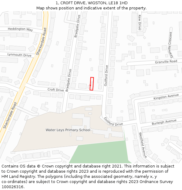 1, CROFT DRIVE, WIGSTON, LE18 1HD: Location map and indicative extent of plot