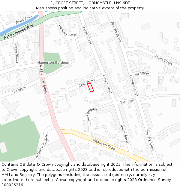 1, CROFT STREET, HORNCASTLE, LN9 6BE: Location map and indicative extent of plot