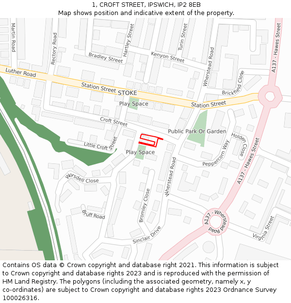 1, CROFT STREET, IPSWICH, IP2 8EB: Location map and indicative extent of plot