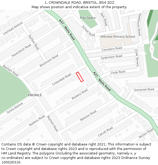 1, CROWNDALE ROAD, BRISTOL, BS4 2DZ: Location map and indicative extent of plot