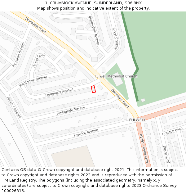 1, CRUMMOCK AVENUE, SUNDERLAND, SR6 8NX: Location map and indicative extent of plot