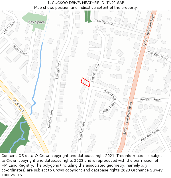 1, CUCKOO DRIVE, HEATHFIELD, TN21 8AR: Location map and indicative extent of plot
