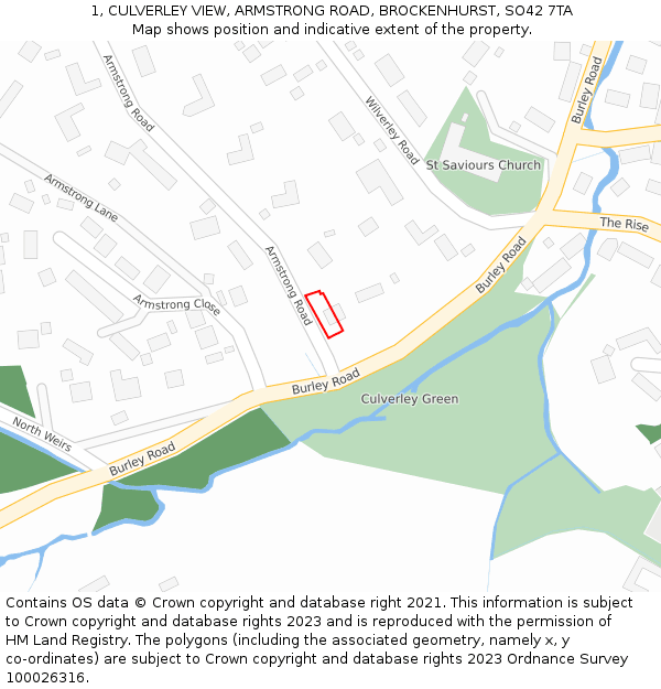 1, CULVERLEY VIEW, ARMSTRONG ROAD, BROCKENHURST, SO42 7TA: Location map and indicative extent of plot