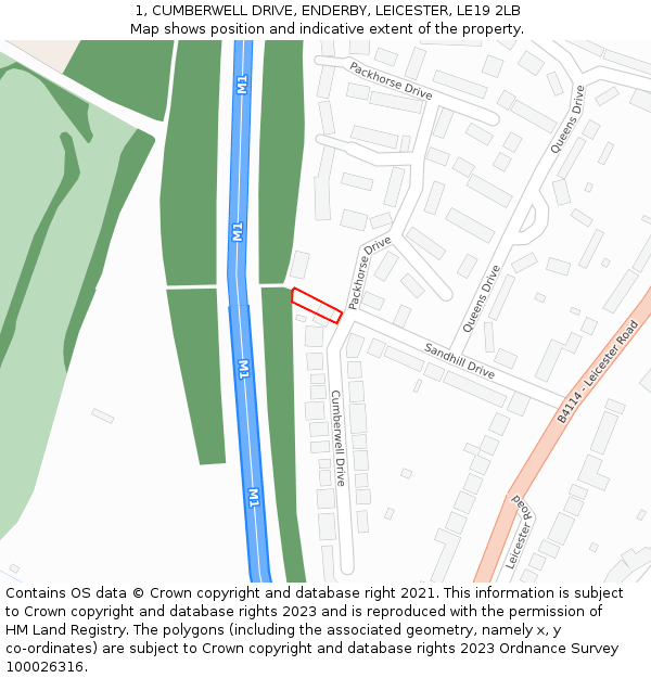 1, CUMBERWELL DRIVE, ENDERBY, LEICESTER, LE19 2LB: Location map and indicative extent of plot