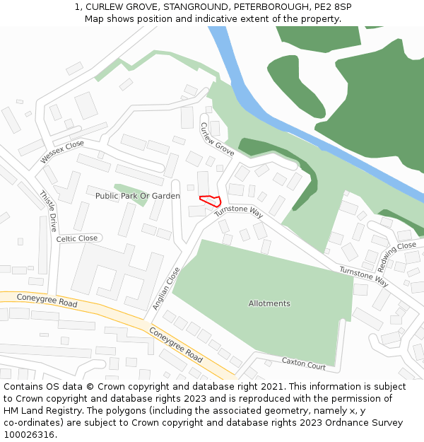 1, CURLEW GROVE, STANGROUND, PETERBOROUGH, PE2 8SP: Location map and indicative extent of plot