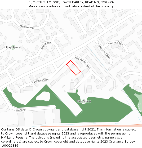 1, CUTBUSH CLOSE, LOWER EARLEY, READING, RG6 4XA: Location map and indicative extent of plot