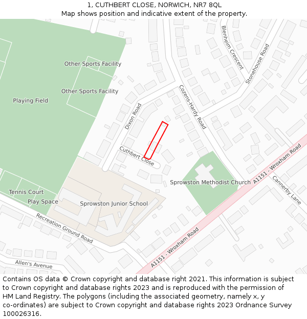 1, CUTHBERT CLOSE, NORWICH, NR7 8QL: Location map and indicative extent of plot