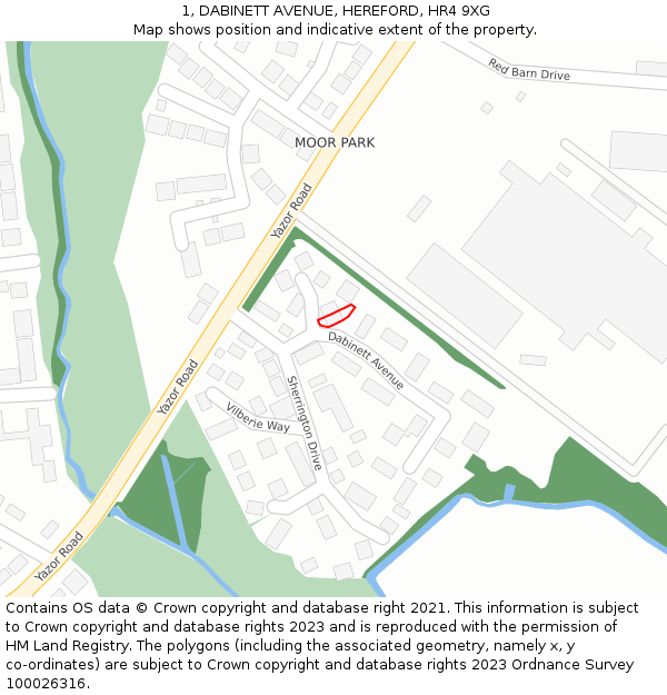 1, DABINETT AVENUE, HEREFORD, HR4 9XG: Location map and indicative extent of plot