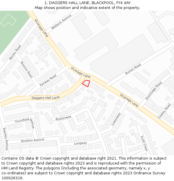 1, DAGGERS HALL LANE, BLACKPOOL, FY4 4AY: Location map and indicative extent of plot