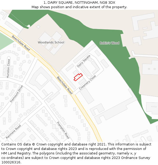 1, DAIRY SQUARE, NOTTINGHAM, NG8 3DX: Location map and indicative extent of plot