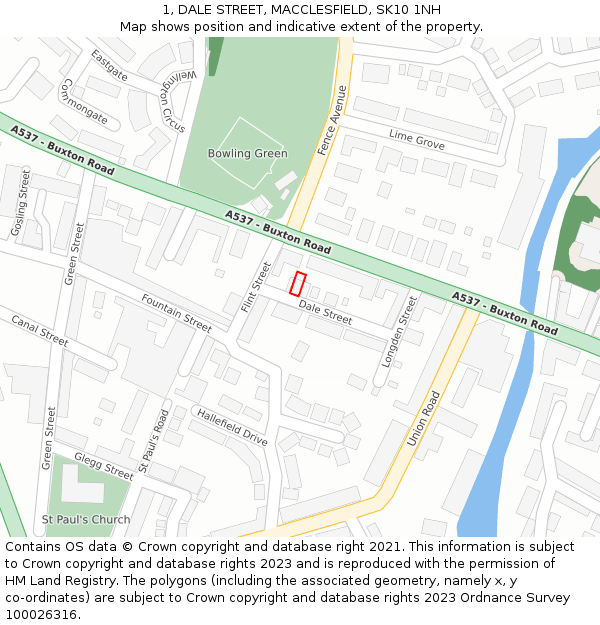 1, DALE STREET, MACCLESFIELD, SK10 1NH: Location map and indicative extent of plot