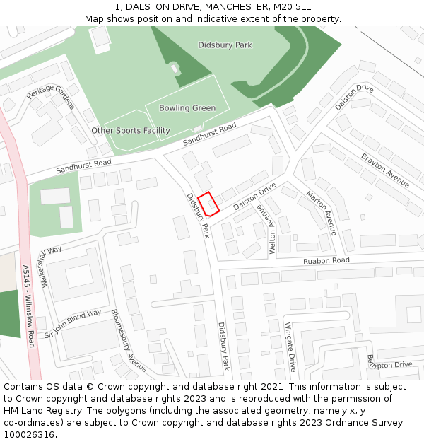 1, DALSTON DRIVE, MANCHESTER, M20 5LL: Location map and indicative extent of plot
