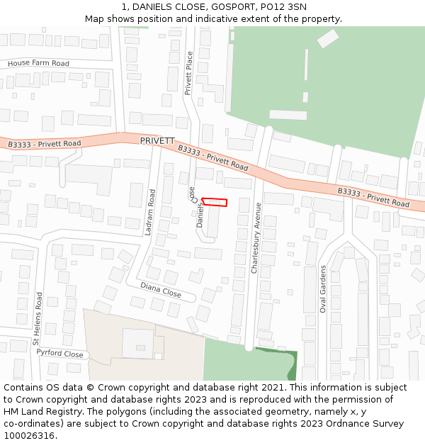 1, DANIELS CLOSE, GOSPORT, PO12 3SN: Location map and indicative extent of plot