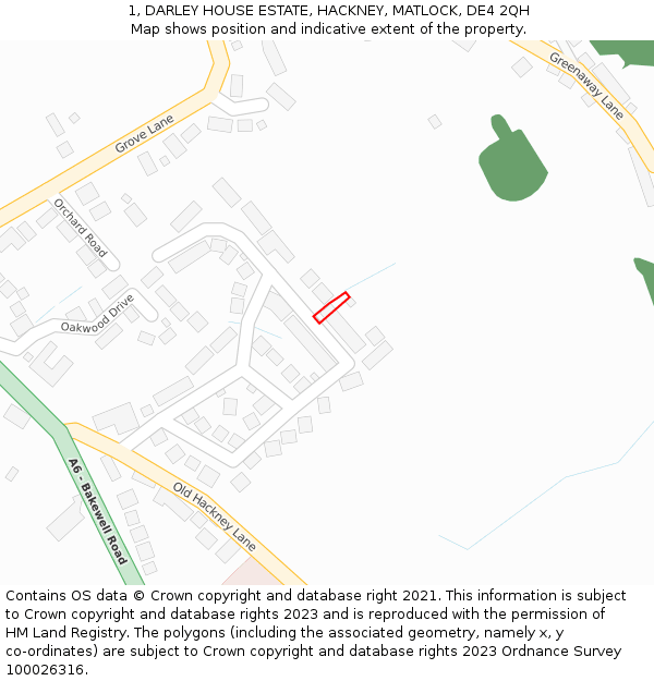 1, DARLEY HOUSE ESTATE, HACKNEY, MATLOCK, DE4 2QH: Location map and indicative extent of plot