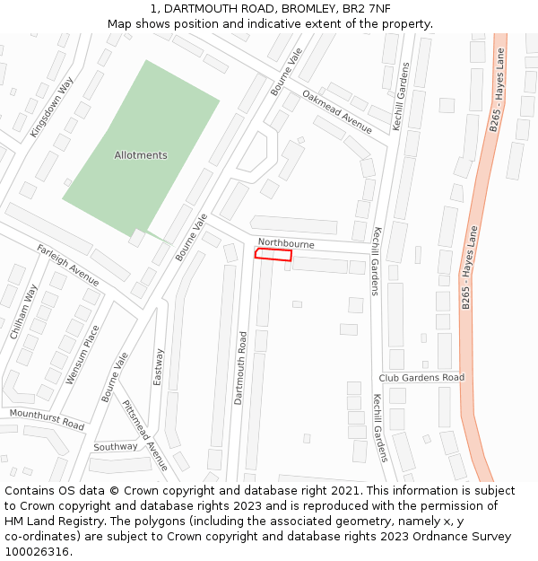 1, DARTMOUTH ROAD, BROMLEY, BR2 7NF: Location map and indicative extent of plot