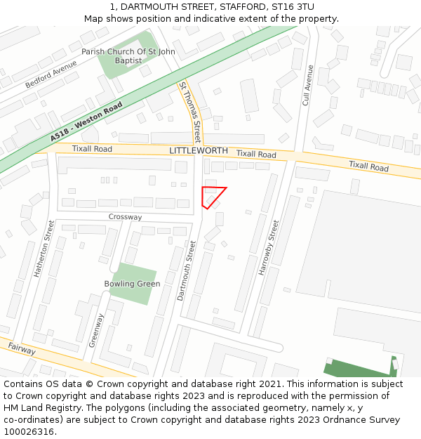 1, DARTMOUTH STREET, STAFFORD, ST16 3TU: Location map and indicative extent of plot