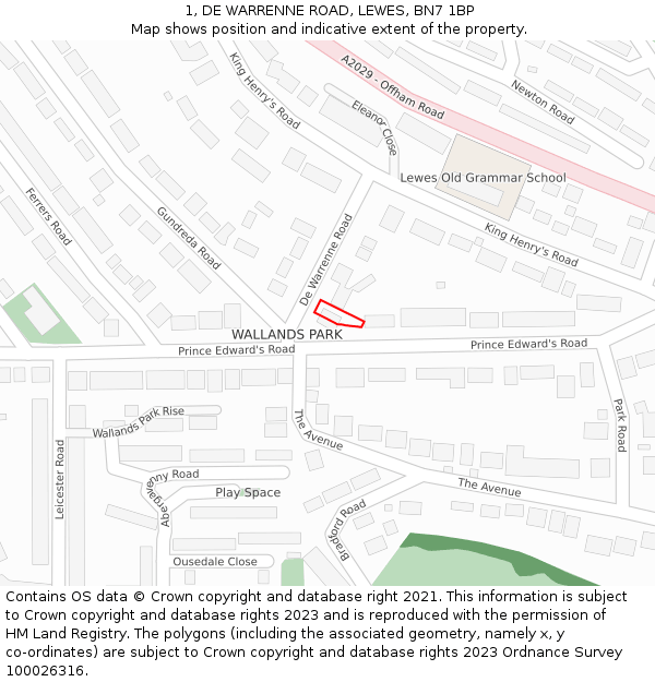 1, DE WARRENNE ROAD, LEWES, BN7 1BP: Location map and indicative extent of plot