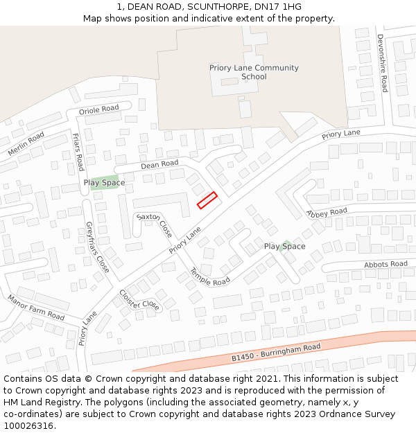 1, DEAN ROAD, SCUNTHORPE, DN17 1HG: Location map and indicative extent of plot