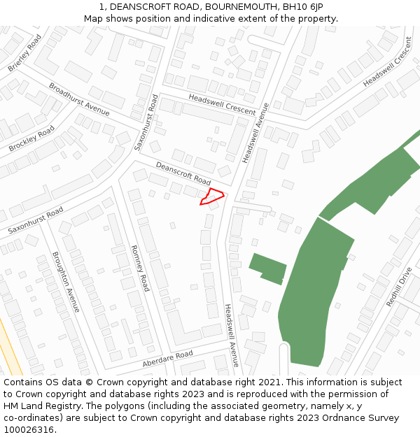 1, DEANSCROFT ROAD, BOURNEMOUTH, BH10 6JP: Location map and indicative extent of plot