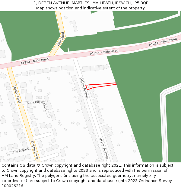 1, DEBEN AVENUE, MARTLESHAM HEATH, IPSWICH, IP5 3QP: Location map and indicative extent of plot