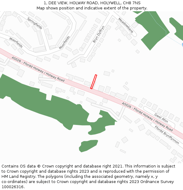 1, DEE VIEW, HOLWAY ROAD, HOLYWELL, CH8 7NS: Location map and indicative extent of plot