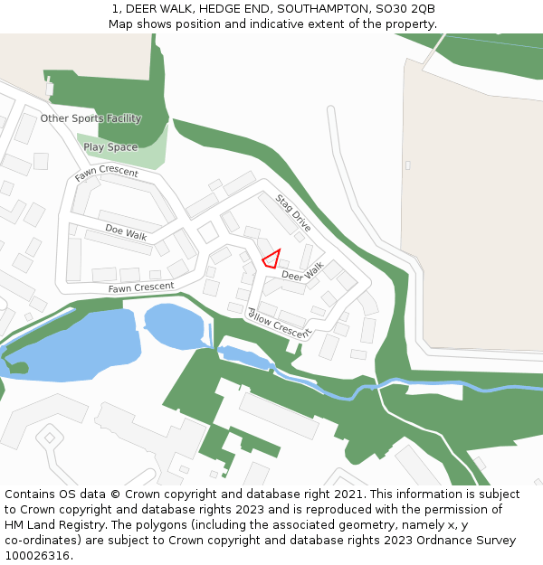 1, DEER WALK, HEDGE END, SOUTHAMPTON, SO30 2QB: Location map and indicative extent of plot