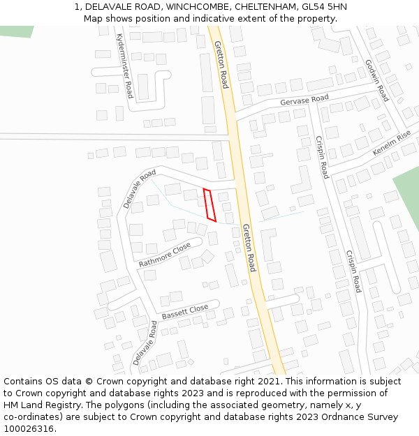 1, DELAVALE ROAD, WINCHCOMBE, CHELTENHAM, GL54 5HN: Location map and indicative extent of plot