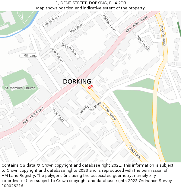 1, DENE STREET, DORKING, RH4 2DR: Location map and indicative extent of plot
