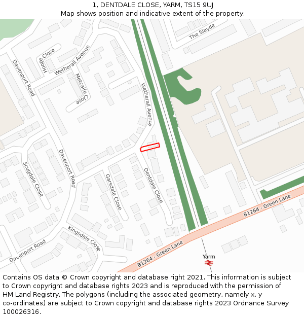 1, DENTDALE CLOSE, YARM, TS15 9UJ: Location map and indicative extent of plot