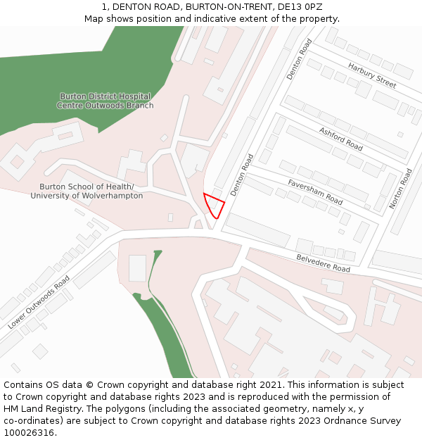 1, DENTON ROAD, BURTON-ON-TRENT, DE13 0PZ: Location map and indicative extent of plot