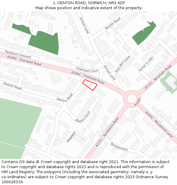 1, DENTON ROAD, NORWICH, NR3 4DP: Location map and indicative extent of plot