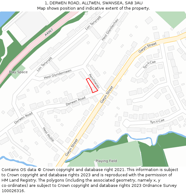 1, DERWEN ROAD, ALLTWEN, SWANSEA, SA8 3AU: Location map and indicative extent of plot