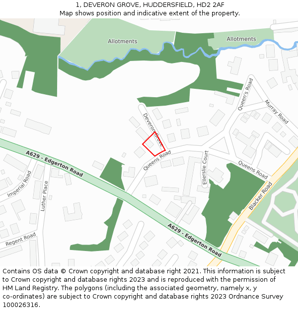 1, DEVERON GROVE, HUDDERSFIELD, HD2 2AF: Location map and indicative extent of plot