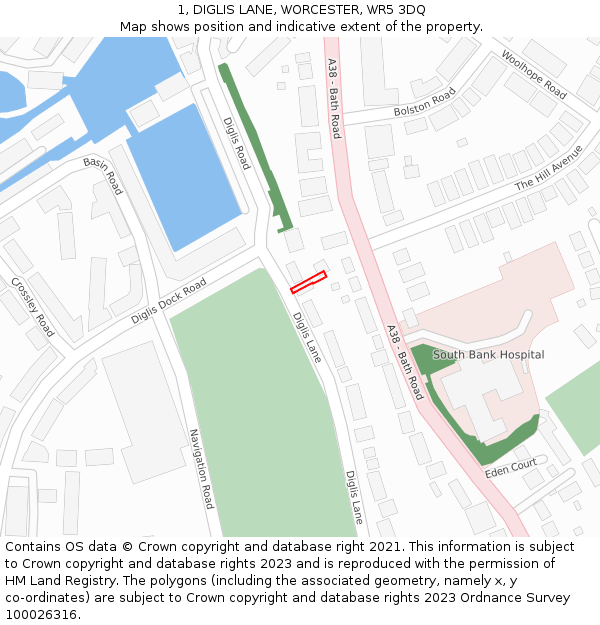 1, DIGLIS LANE, WORCESTER, WR5 3DQ: Location map and indicative extent of plot