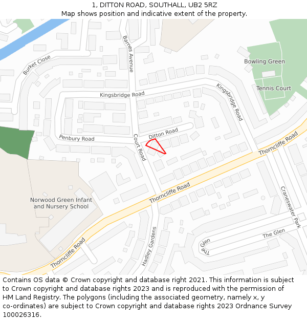 1, DITTON ROAD, SOUTHALL, UB2 5RZ: Location map and indicative extent of plot