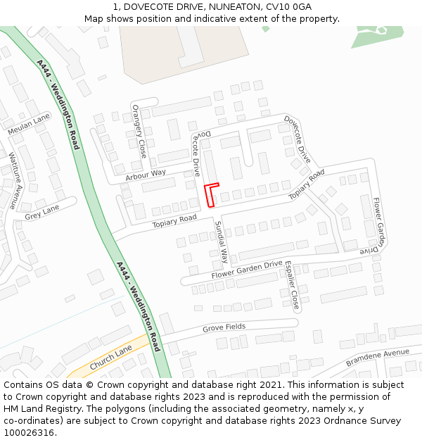 1, DOVECOTE DRIVE, NUNEATON, CV10 0GA: Location map and indicative extent of plot