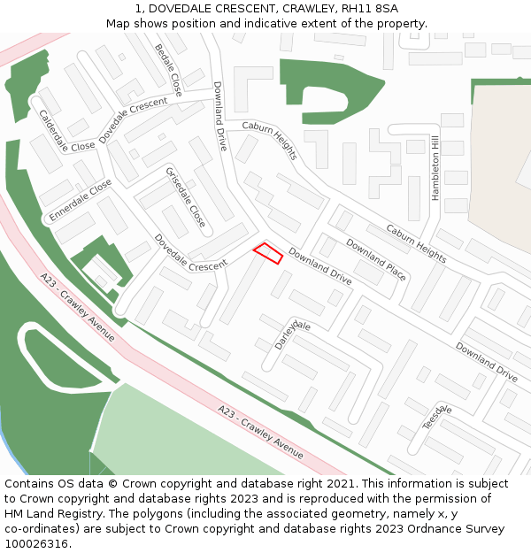 1, DOVEDALE CRESCENT, CRAWLEY, RH11 8SA: Location map and indicative extent of plot