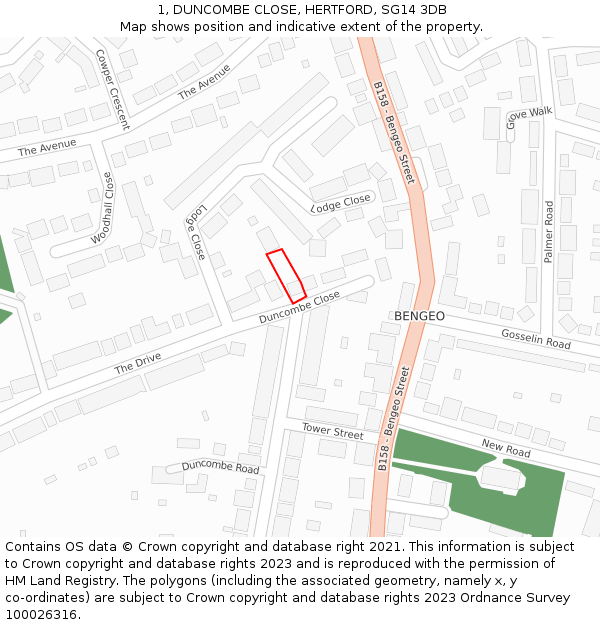 1, DUNCOMBE CLOSE, HERTFORD, SG14 3DB: Location map and indicative extent of plot