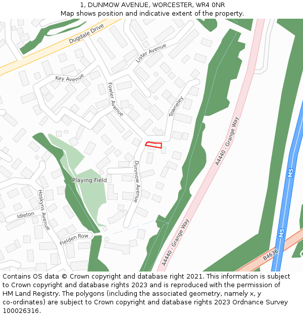 1, DUNMOW AVENUE, WORCESTER, WR4 0NR: Location map and indicative extent of plot