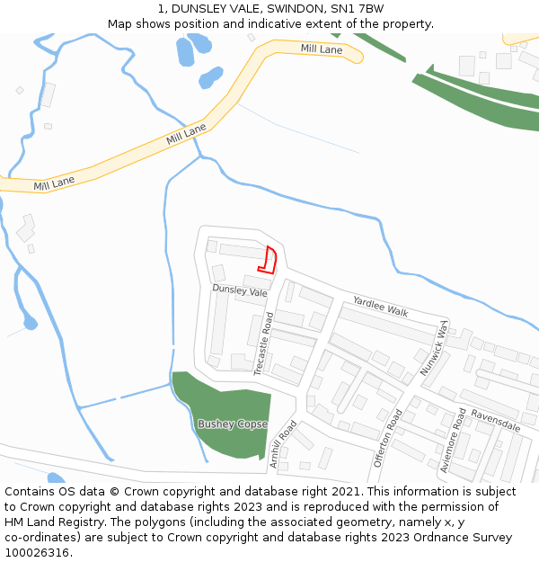 1, DUNSLEY VALE, SWINDON, SN1 7BW: Location map and indicative extent of plot