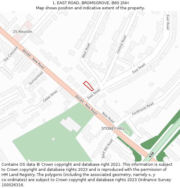 1, EAST ROAD, BROMSGROVE, B60 2NH: Location map and indicative extent of plot