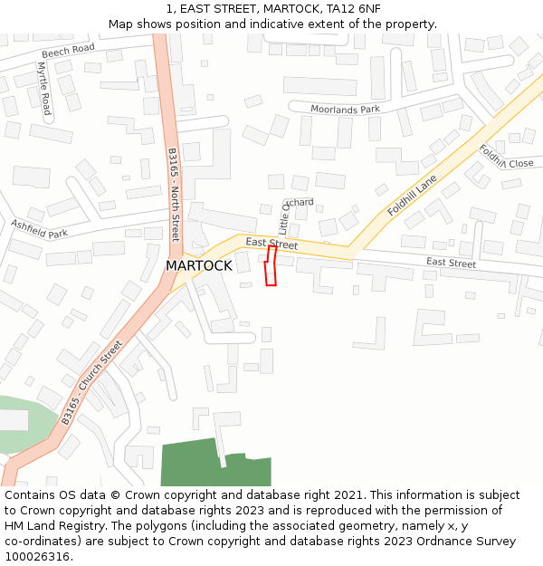 1, EAST STREET, MARTOCK, TA12 6NF: Location map and indicative extent of plot