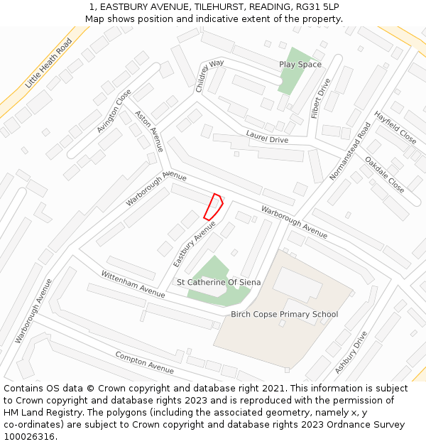 1, EASTBURY AVENUE, TILEHURST, READING, RG31 5LP: Location map and indicative extent of plot