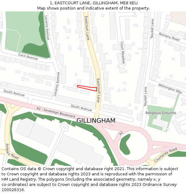 1, EASTCOURT LANE, GILLINGHAM, ME8 6EU: Location map and indicative extent of plot